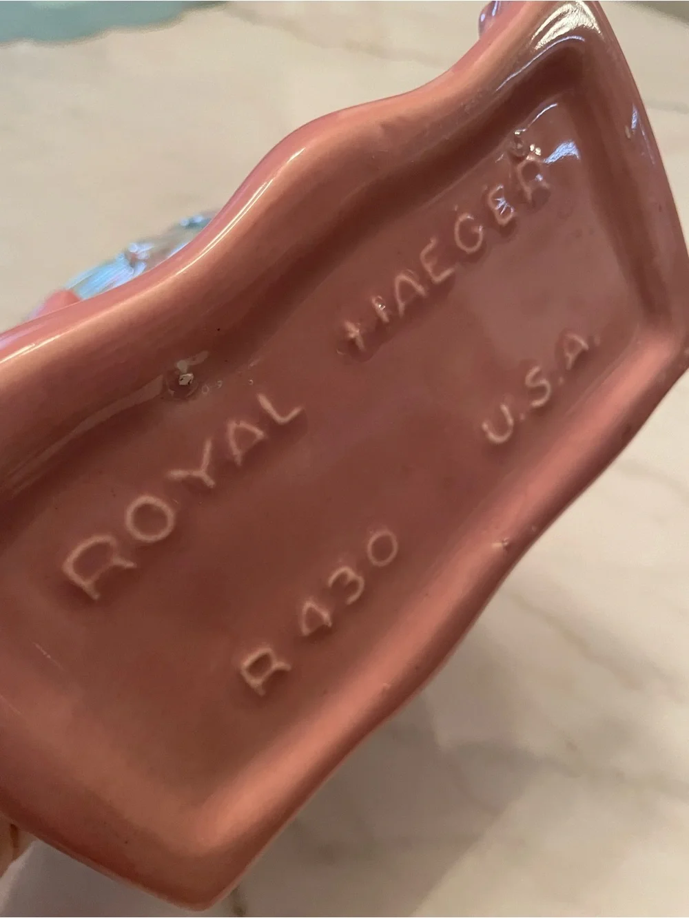 Vintage Royal Haeger R-430 Pink Blue Agate Swan Planter Vase Mid Century 1950s